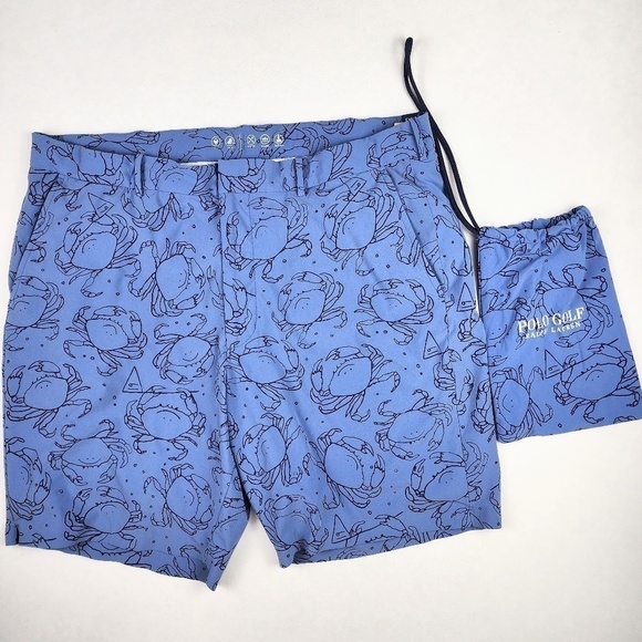 Polo Ralph Lauren Golf Shorts Blue Allover Crabs Mens Size 38 Hybrid Stretch - Picture 1 of 12